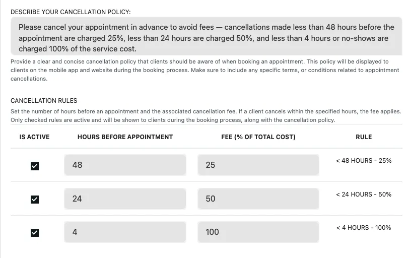 Avgift för uteblivande och sen avbokning
